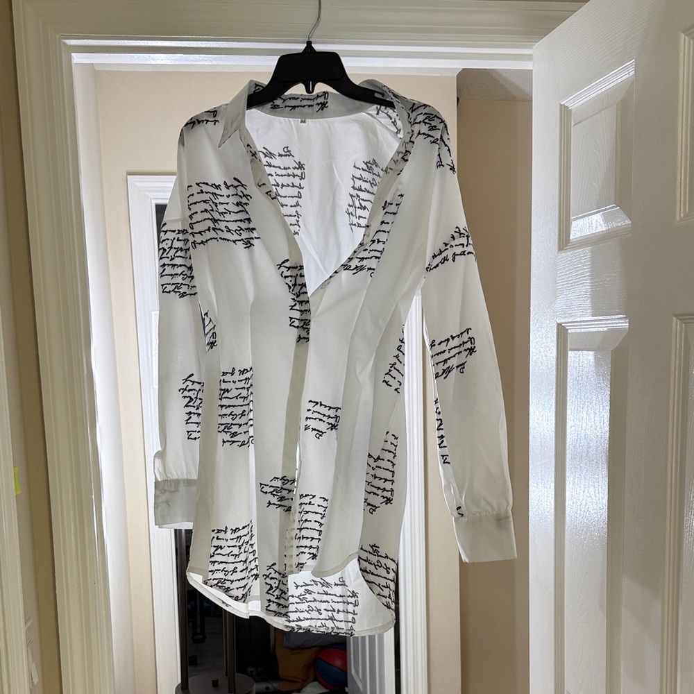 White Shirt dress with Black Script Print